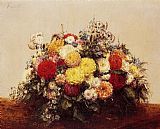 Henri Fantin-Latour Large Vase of Dahlias and Assorted Flowers painting